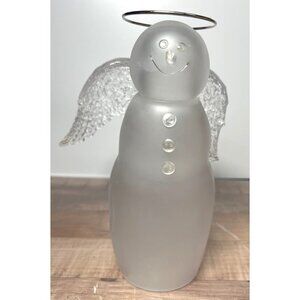 Frosted Glass Angel Figurine With Halo & Wings